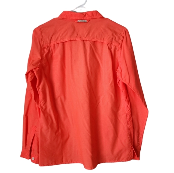 EXOFFICIO Lightweight Nylon Blend Button Up Shirt Neon Orange M Hiking gorpcore - Picture 2 of 10